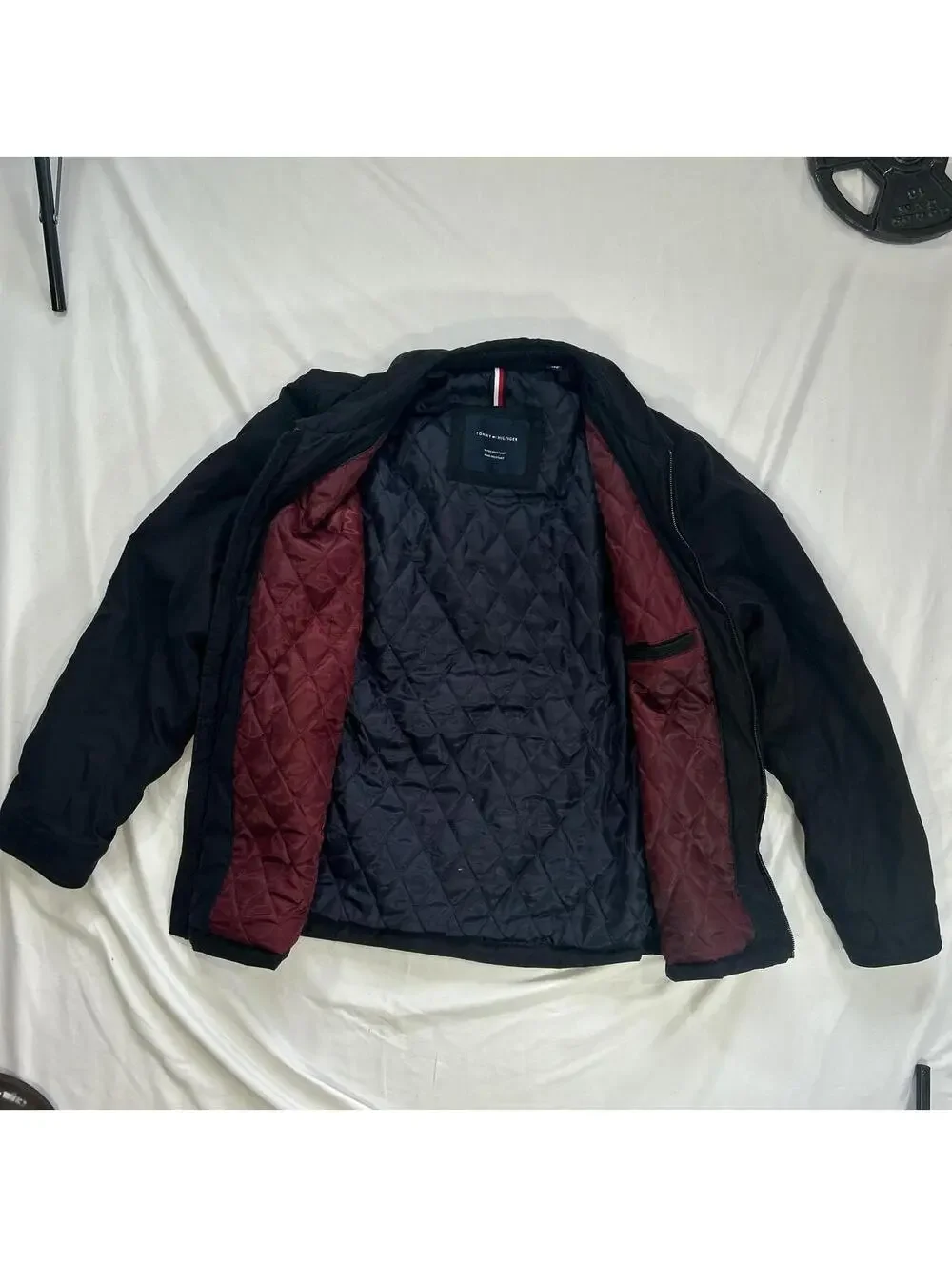 Tommy Hilfiger Men's Black and Burgundy Jacket